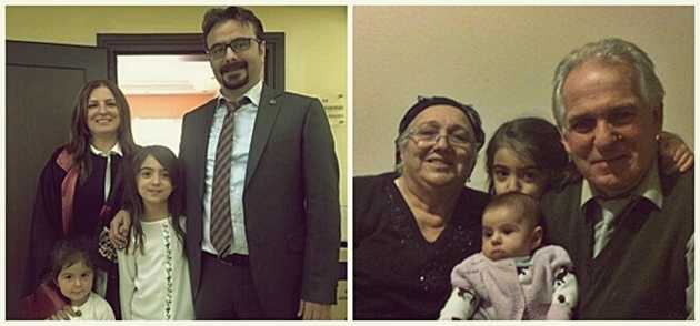 Doç.Dr. Hayriye Kama Gönüllü solda eşi ve çocuklarıyla görülüyor. Sağda annesi ve babası Rahime ve Ahmet Kama