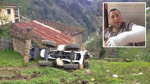 İş makinesiyle takla attı, kolu kırıldı