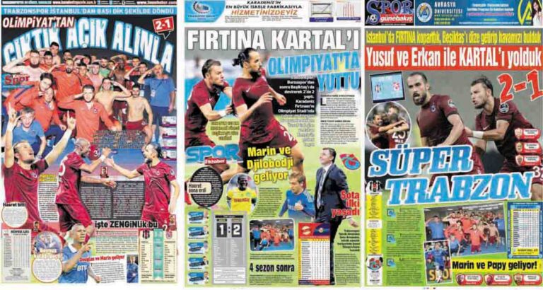Trabzonspor’un BJK Galibiyeti Manşetlerde