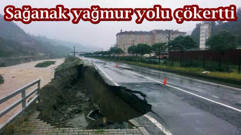 Of-Çaykara yolunda istinat duvarı çöktü