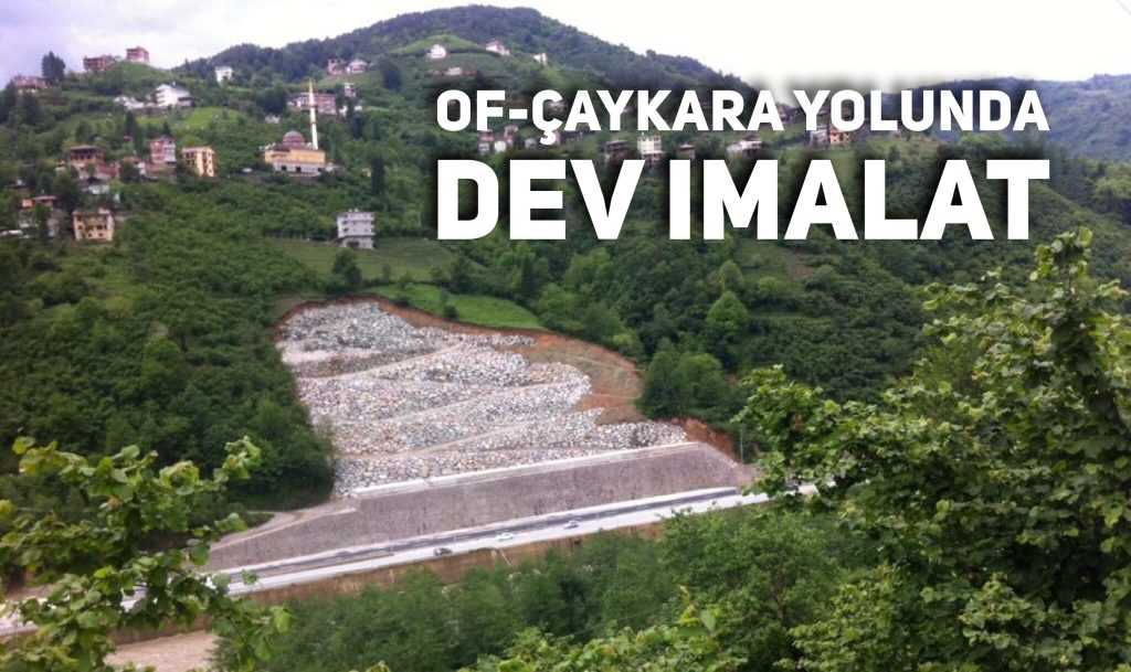Çaykara-Of yolundaki heyelanlı alana dev duvar yapıldı