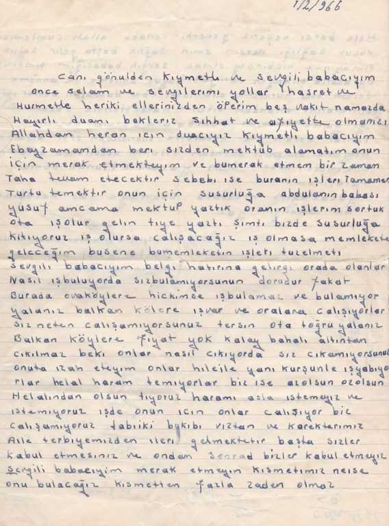 50 yıl önce bir Kalaycının gurbetten köye mektubu 1