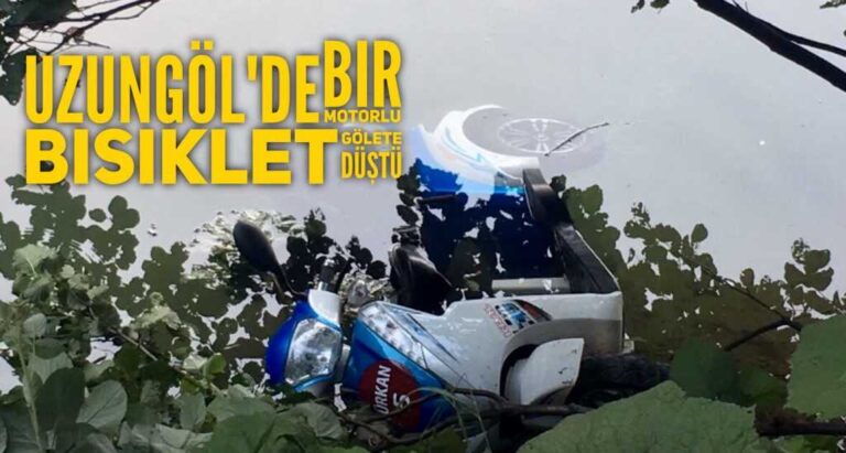 Uzungöl’de bir motorlu bisiklet gölete düştü