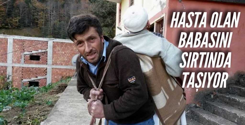 Babasını sırtında taşıyor