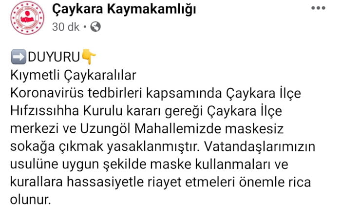 Çaykara ve Uzungöl’de maske zorunluluğu geldi 1