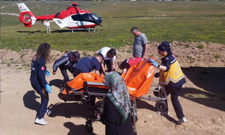 Şekersu’da hasta ambulans helikopterle hastaneye sevk edildi