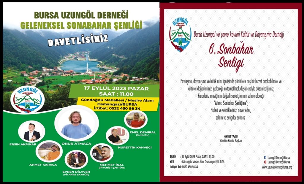 Bursa Uzungöl Derneği Geleneksel Sonbahar Şenliği’ne Davet