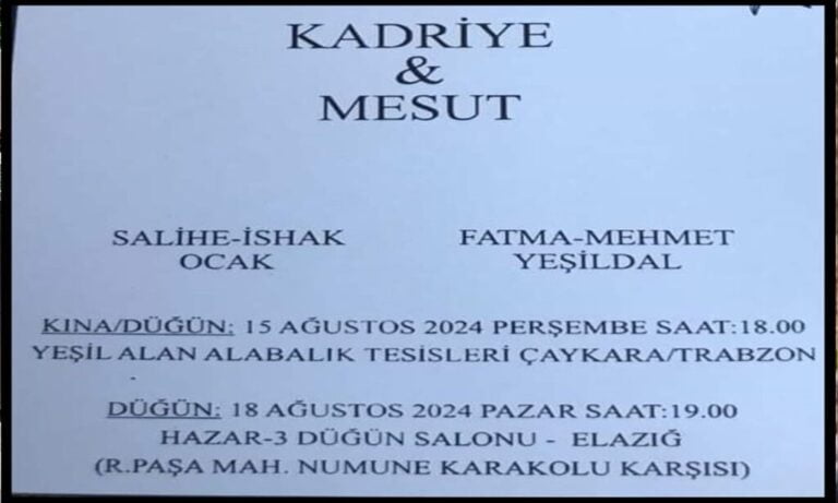 Kadriye ve Mesut Düğün ve Kına Merasimlerine Davet Ediyorlar