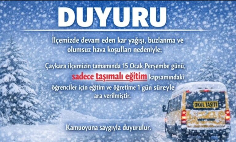 Çaykara’da Taşımalı Eğitime Bir Gün Ara Verildi