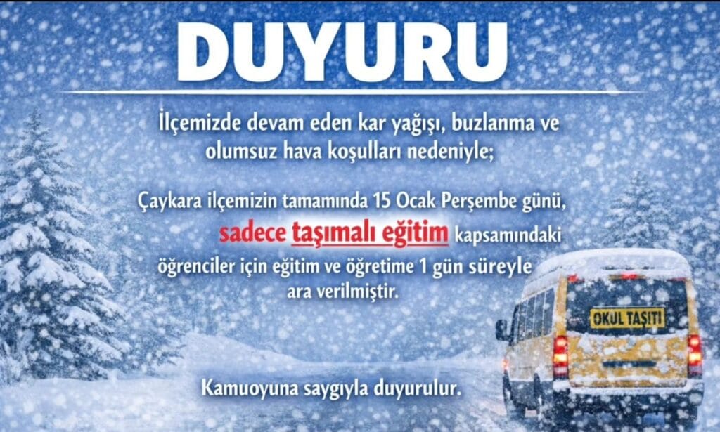 Çaykara’da Taşımalı Eğitime Bir Gün Ara Verildi