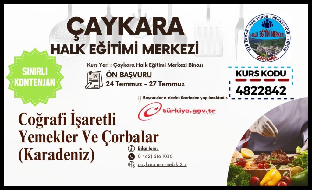 Çaykara Halk Eğitimi Merkezinden Yemek Kültürü Kursu Açılıyor